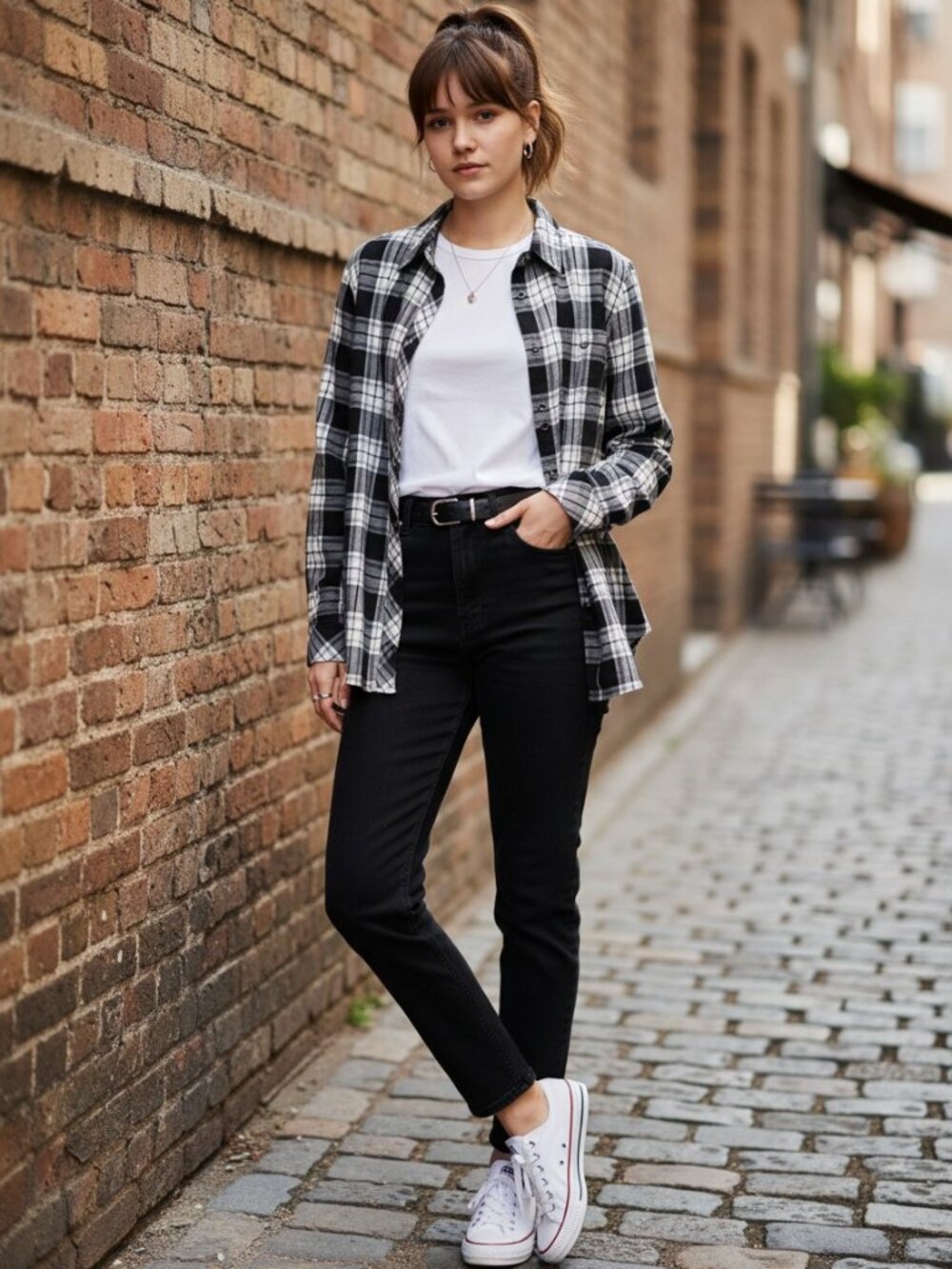 Talbots Black and White Plaid Button-Up Shirt